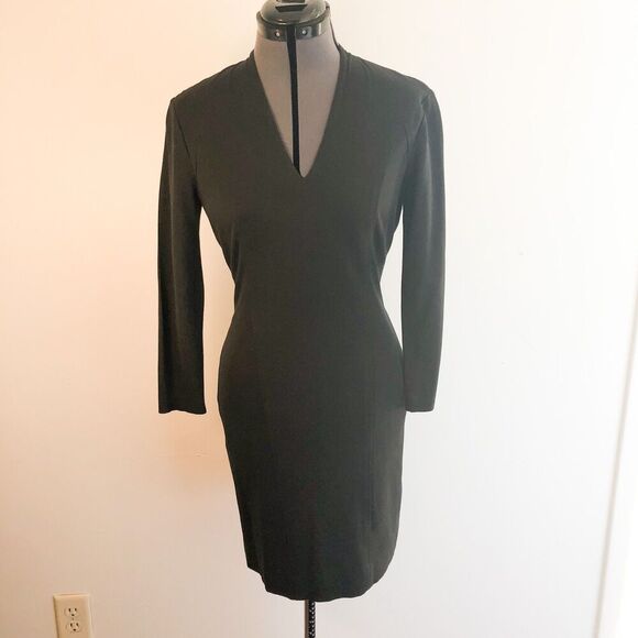Helmut Lang Dresses & Skirts - Helmut Lang Black V Neck Dress with Dramatic Metal Back Zip Size S
